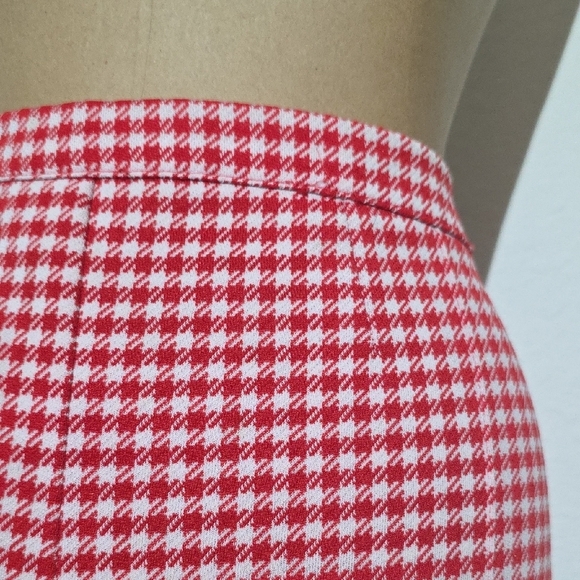Red White Houndstooth Vintage Handmade Wide Leg Pants Retro 60s 70s High Waisted - Picture 3 of 16